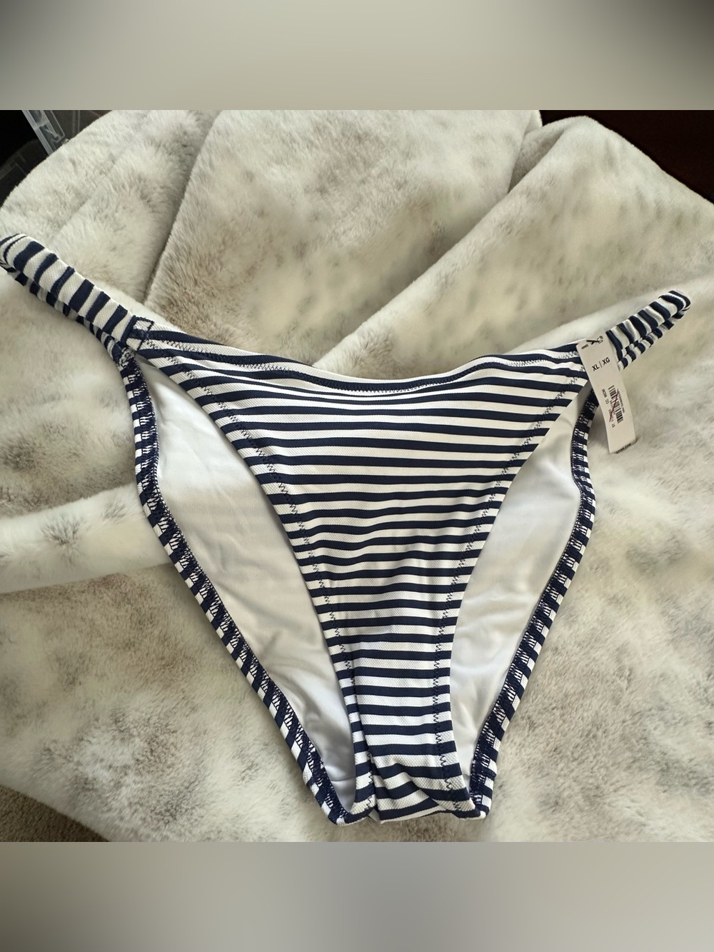 Women's Navy and White Striped Bikini Bottom